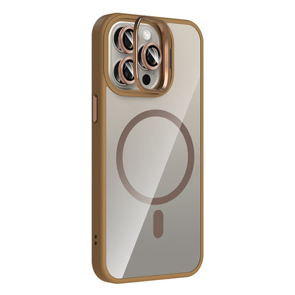 Apple iPhone 15 Pro Kılıf Standlı ve Kamera Lens Hediyeli M-Safe Şarj Özellikli Zore Etro Kapak