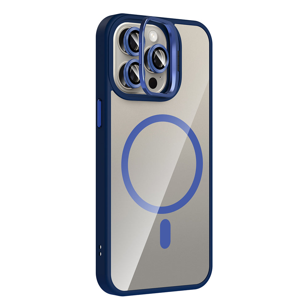 Apple iPhone 15 Pro Kılıf Standlı ve Kamera Lens Hediyeli M-Safe Şarj Özellikli Zore Etro Kapak