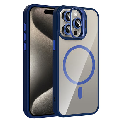 Apple iPhone 15 Pro Kılıf Standlı ve Kamera Lens Hediyeli M-Safe Şarj Özellikli Zore Etro Kapak