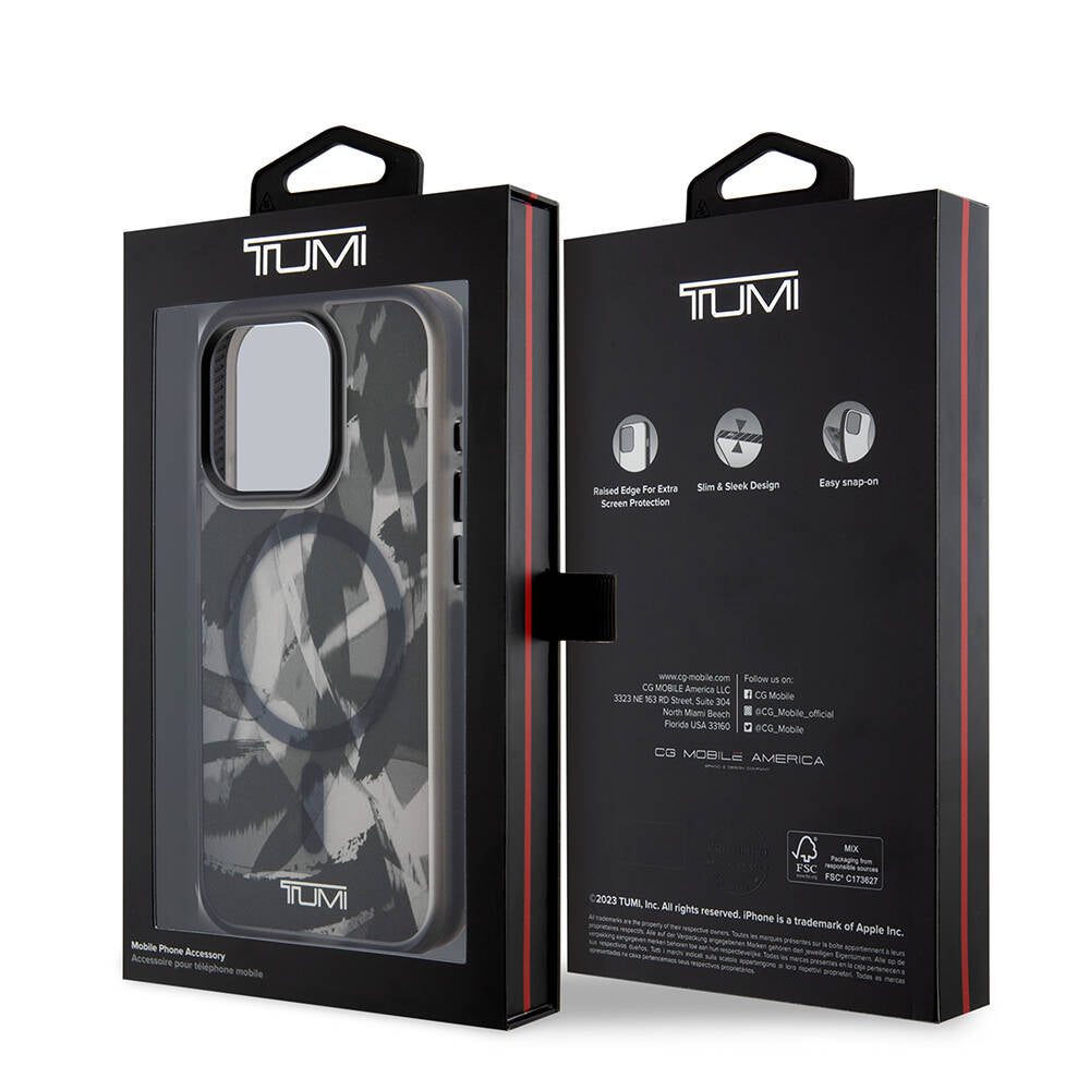 iPhone 15 Pro Kılıf TUMI Orjinal Lisanslı M-safe Şarj Özellikli Buzlanmış Saydam Fırça Kamuflajı Desenli Kapak