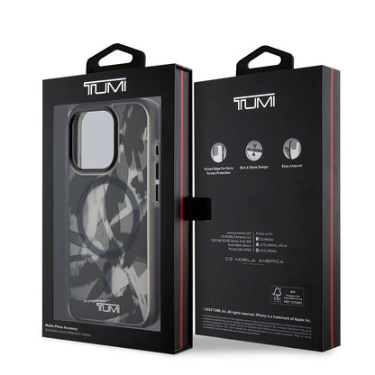 iPhone 15 Pro Kılıf TUMI Orjinal Lisanslı M-safe Şarj Özellikli Buzlanmış Saydam Fırça Kamuflajı Desenli Kapak