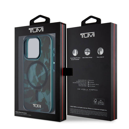 iPhone 15 Pro Kılıf TUMI Orjinal Lisanslı M-safe Şarj Özellikli Buzlanmış Saydam Fırça Kamuflajı Desenli Kapak
