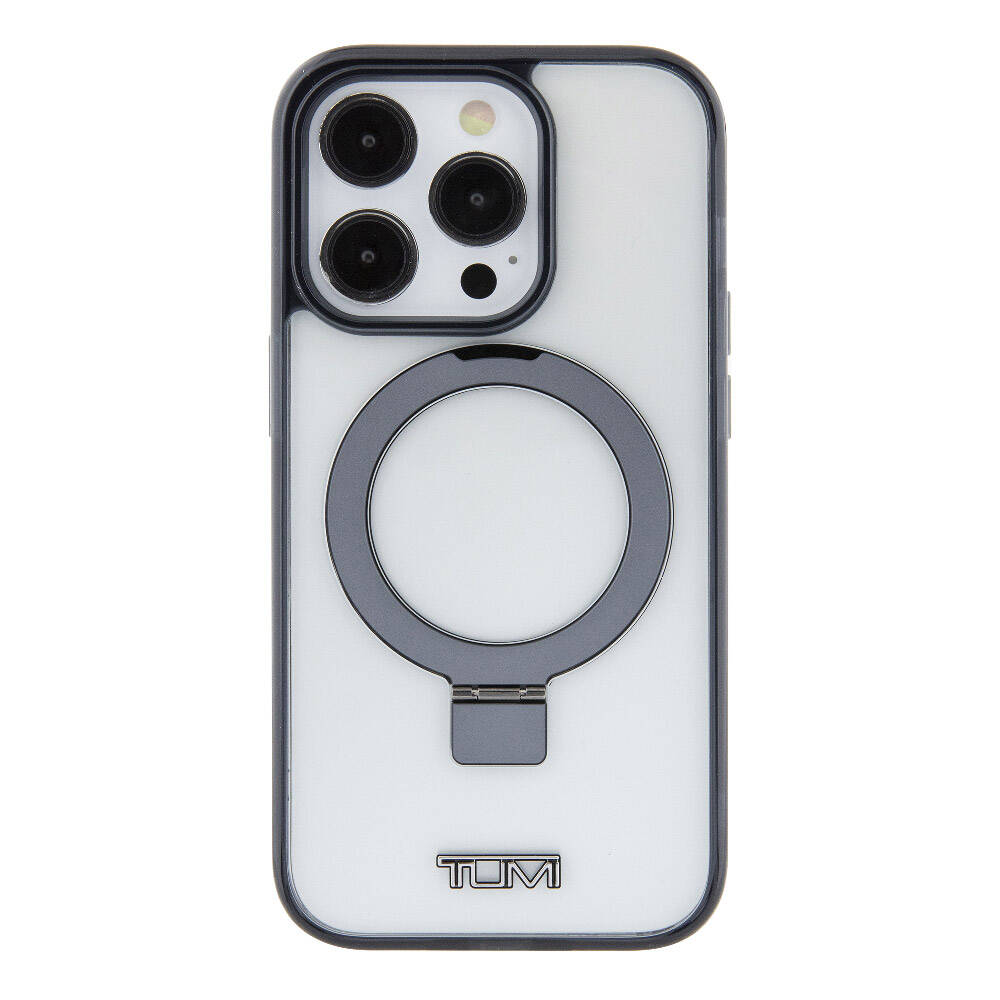 iPhone 15 Pro Kılıf TUMI Orjinal Lisanslı M-safe Şarj Özellikli Metal Logolu Ring Standlı Silikon Kapak