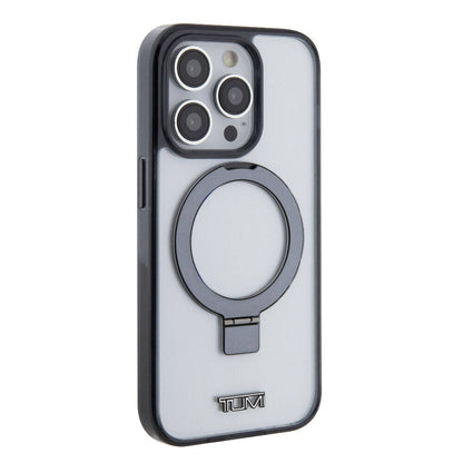iPhone 15 Pro Kılıf TUMI Orjinal Lisanslı M-safe Şarj Özellikli Metal Logolu Ring Standlı Silikon Kapak