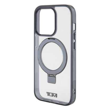 iPhone 15 Pro Kılıf TUMI Orjinal Lisanslı M-safe Şarj Özellikli Metal Logolu Ring Standlı Silikon Kapak