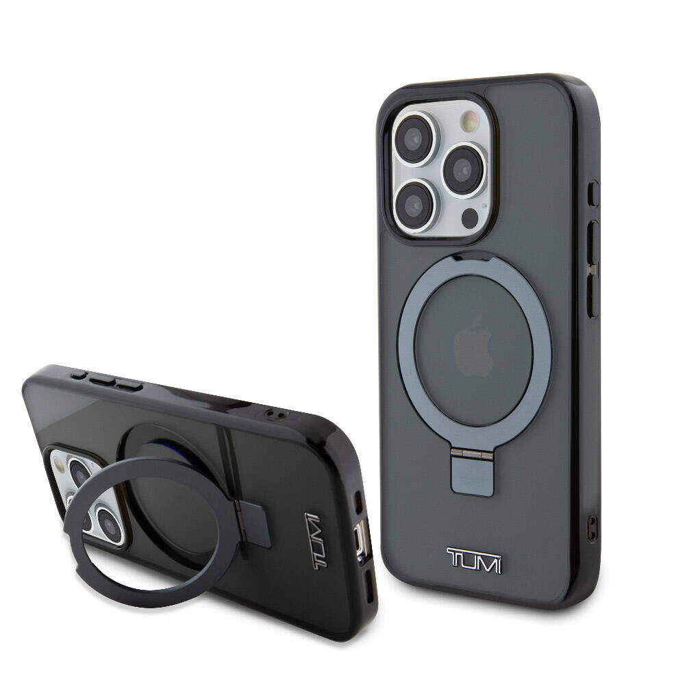 iPhone 15 Pro Kılıf TUMI Orjinal Lisanslı M-safe Şarj Özellikli PC TPU Metal Logolu Ring Standlı Kapak