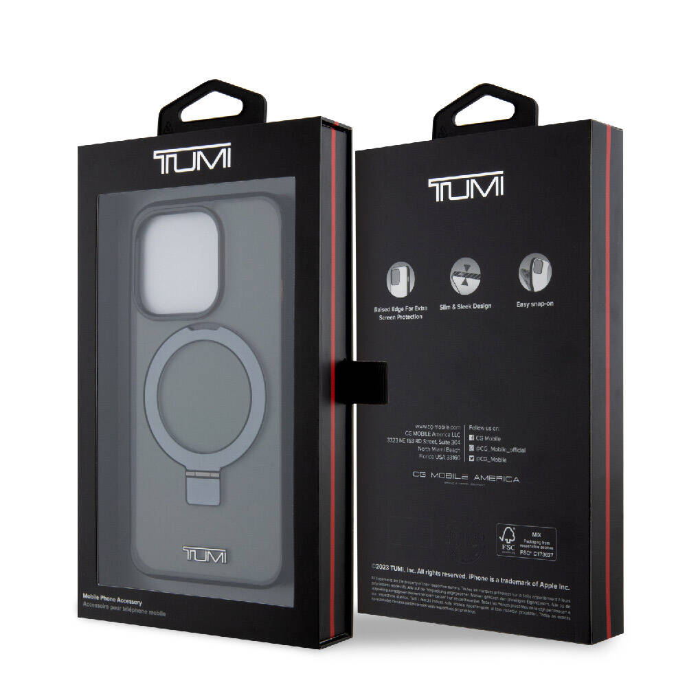 iPhone 15 Pro Kılıf TUMI Orjinal Lisanslı M-safe Şarj Özellikli PC TPU Metal Logolu Ring Standlı Kapak