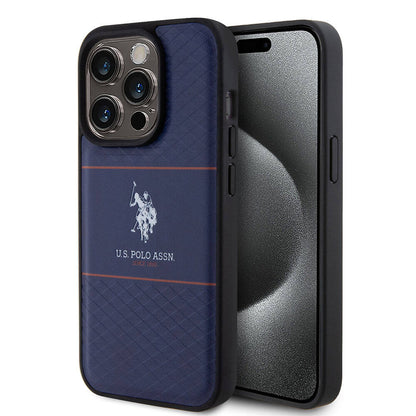 iPhone 15 Pro Kılıf U.S. Polo Assn. Orjinal Lisanslı Deri Şeritli Logo Dizayn Kapak