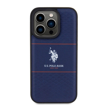 iPhone 15 Pro Kılıf U.S. Polo Assn. Orjinal Lisanslı Deri Şeritli Logo Dizayn Kapak