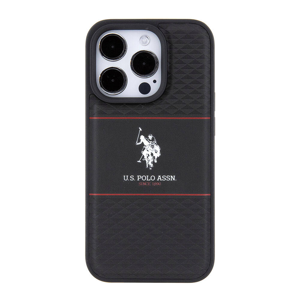iPhone 15 Pro Kılıf U.S. Polo Assn. Orjinal Lisanslı Deri Şeritli Logo Dizayn Kapak
