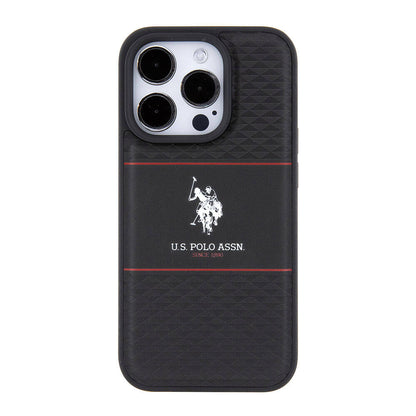 iPhone 15 Pro Kılıf U.S. Polo Assn. Orjinal Lisanslı Deri Şeritli Logo Dizayn Kapak