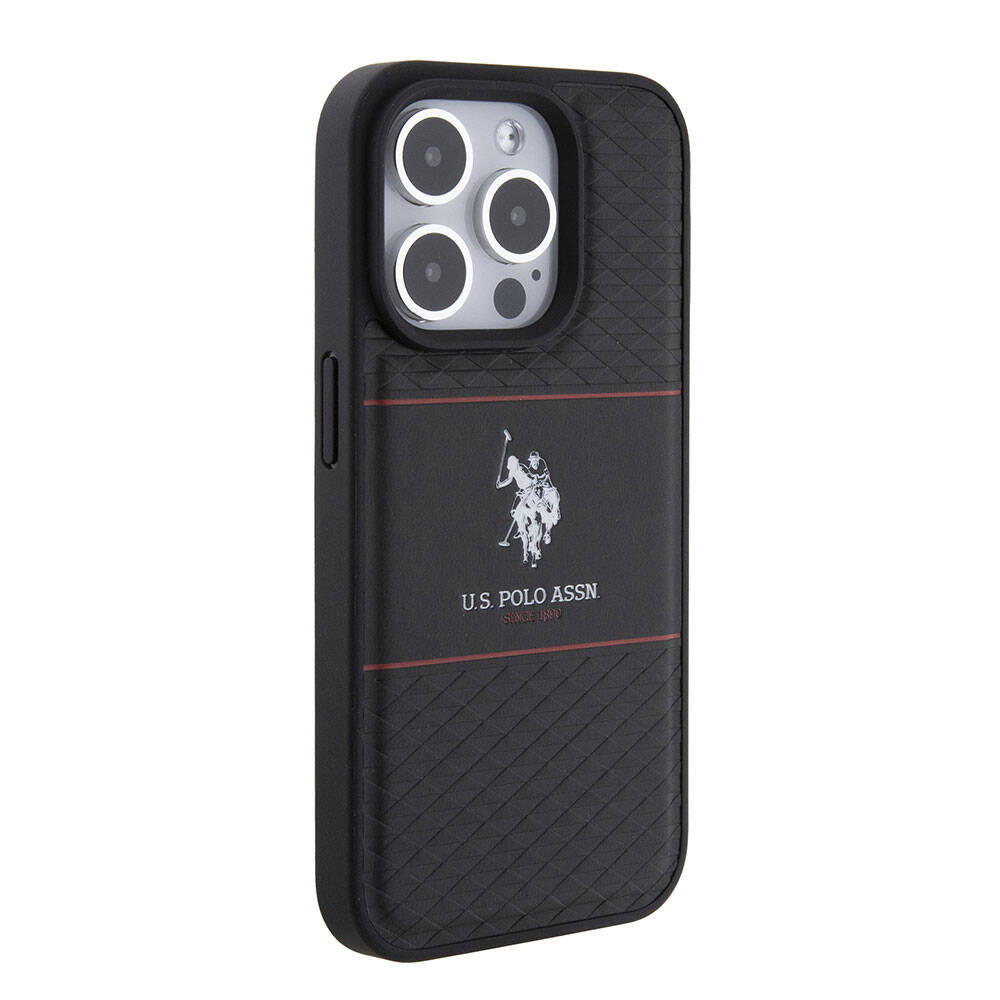 iPhone 15 Pro Kılıf U.S. Polo Assn. Orjinal Lisanslı Deri Şeritli Logo Dizayn Kapak