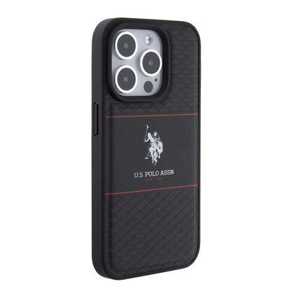 iPhone 15 Pro Kılıf U.S. Polo Assn. Orjinal Lisanslı Deri Şeritli Logo Dizayn Kapak