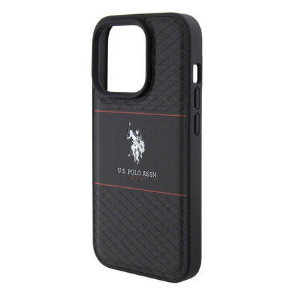 iPhone 15 Pro Kılıf U.S. Polo Assn. Orjinal Lisanslı Deri Şeritli Logo Dizayn Kapak