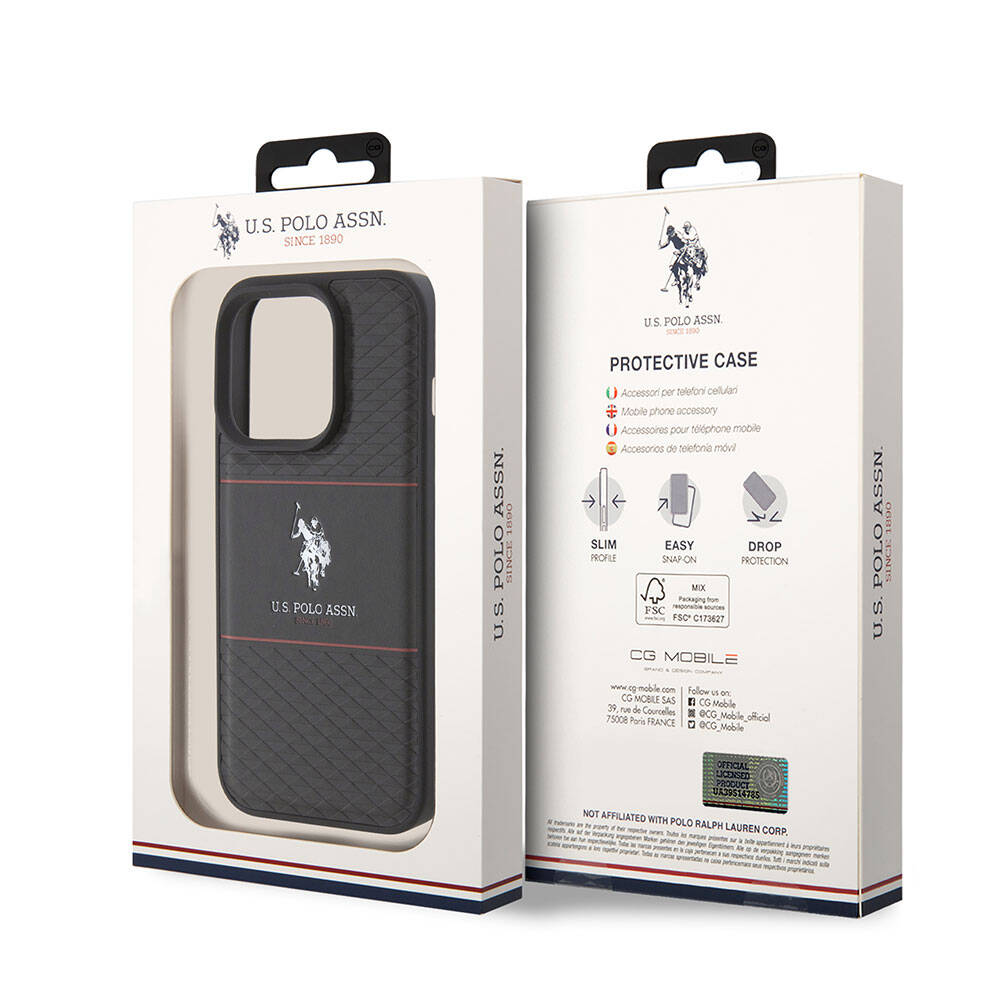 iPhone 15 Pro Kılıf U.S. Polo Assn. Orjinal Lisanslı Deri Şeritli Logo Dizayn Kapak