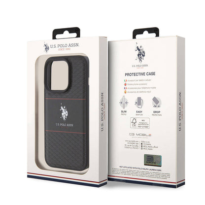 iPhone 15 Pro Kılıf U.S. Polo Assn. Orjinal Lisanslı Deri Şeritli Logo Dizayn Kapak