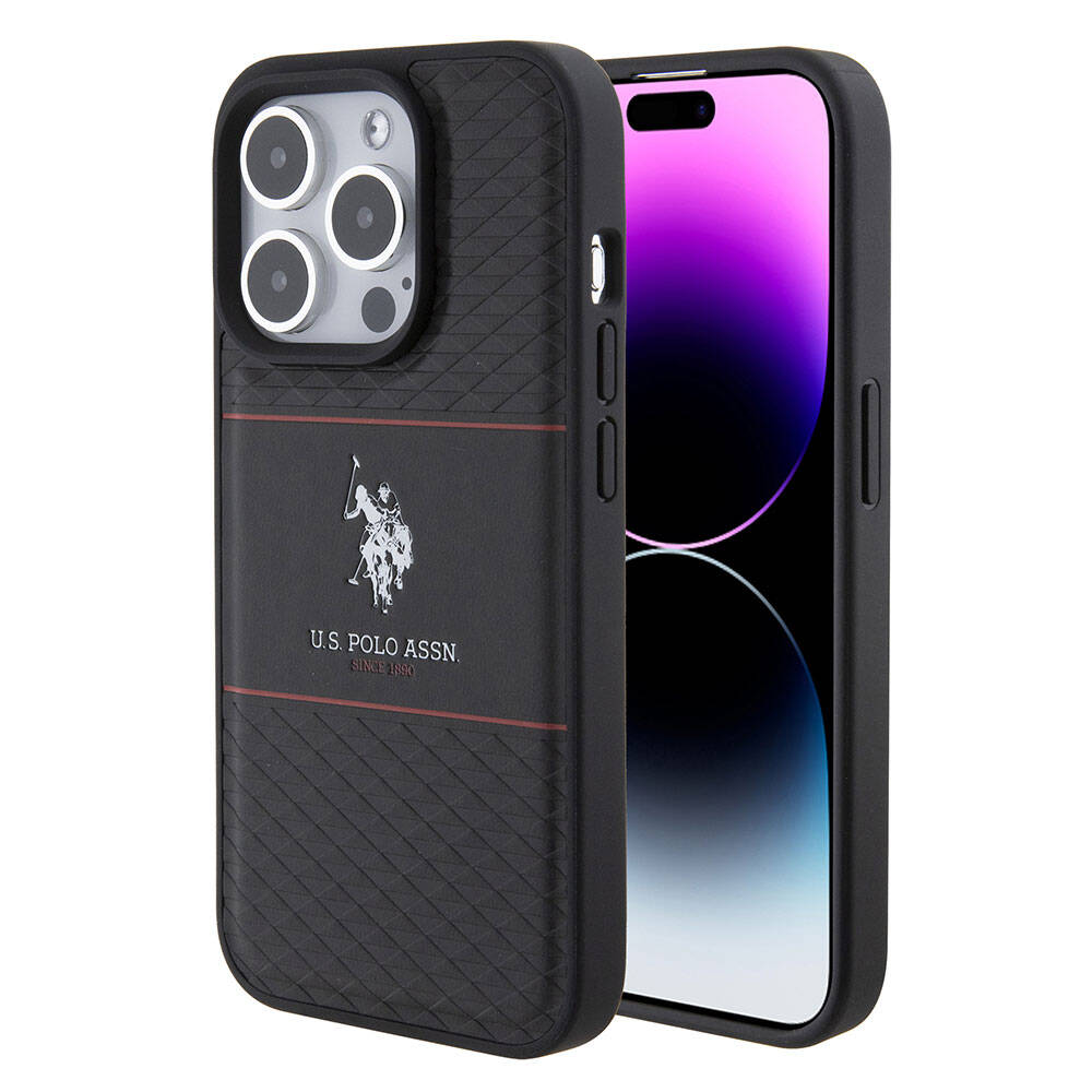 iPhone 15 Pro Kılıf U.S. Polo Assn. Orjinal Lisanslı Deri Şeritli Logo Dizayn Kapak