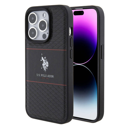 iPhone 15 Pro Kılıf U.S. Polo Assn. Orjinal Lisanslı Deri Şeritli Logo Dizayn Kapak