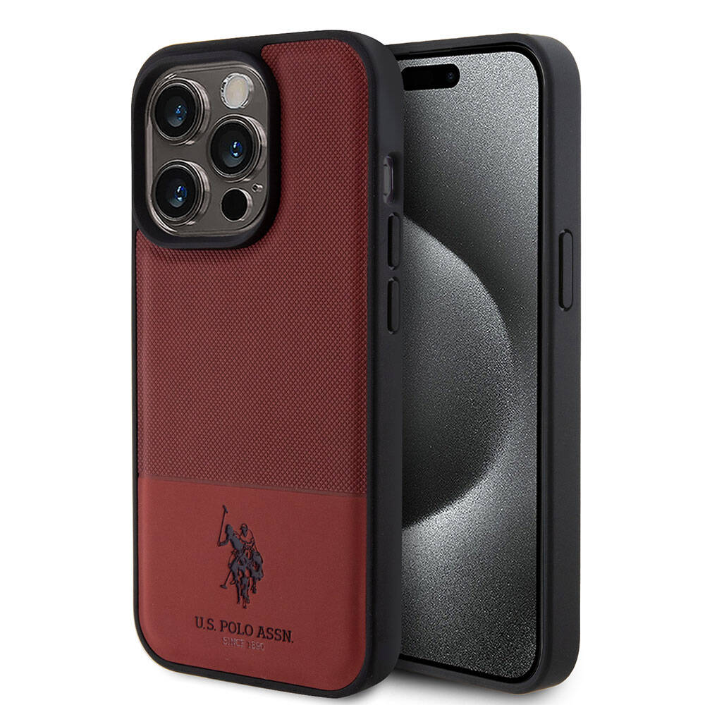 iPhone 15 Pro Kılıf U.S. Polo Assn. Orjinal Lisanslı Suni Deri Arka Yüzey Baskı Logolu Örgü Desenli Kapak