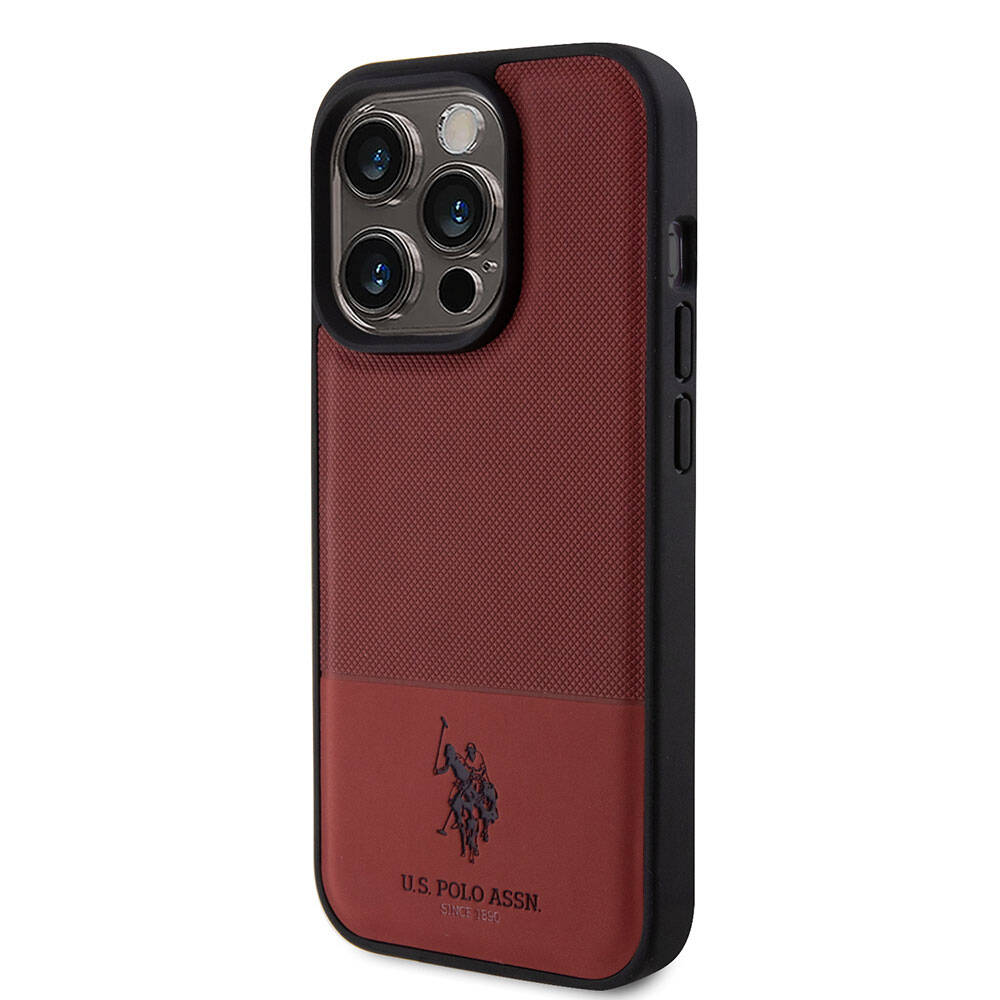 iPhone 15 Pro Kılıf U.S. Polo Assn. Orjinal Lisanslı Suni Deri Arka Yüzey Baskı Logolu Örgü Desenli Kapak