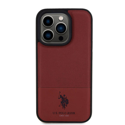 iPhone 15 Pro Kılıf U.S. Polo Assn. Orjinal Lisanslı Suni Deri Arka Yüzey Baskı Logolu Örgü Desenli Kapak