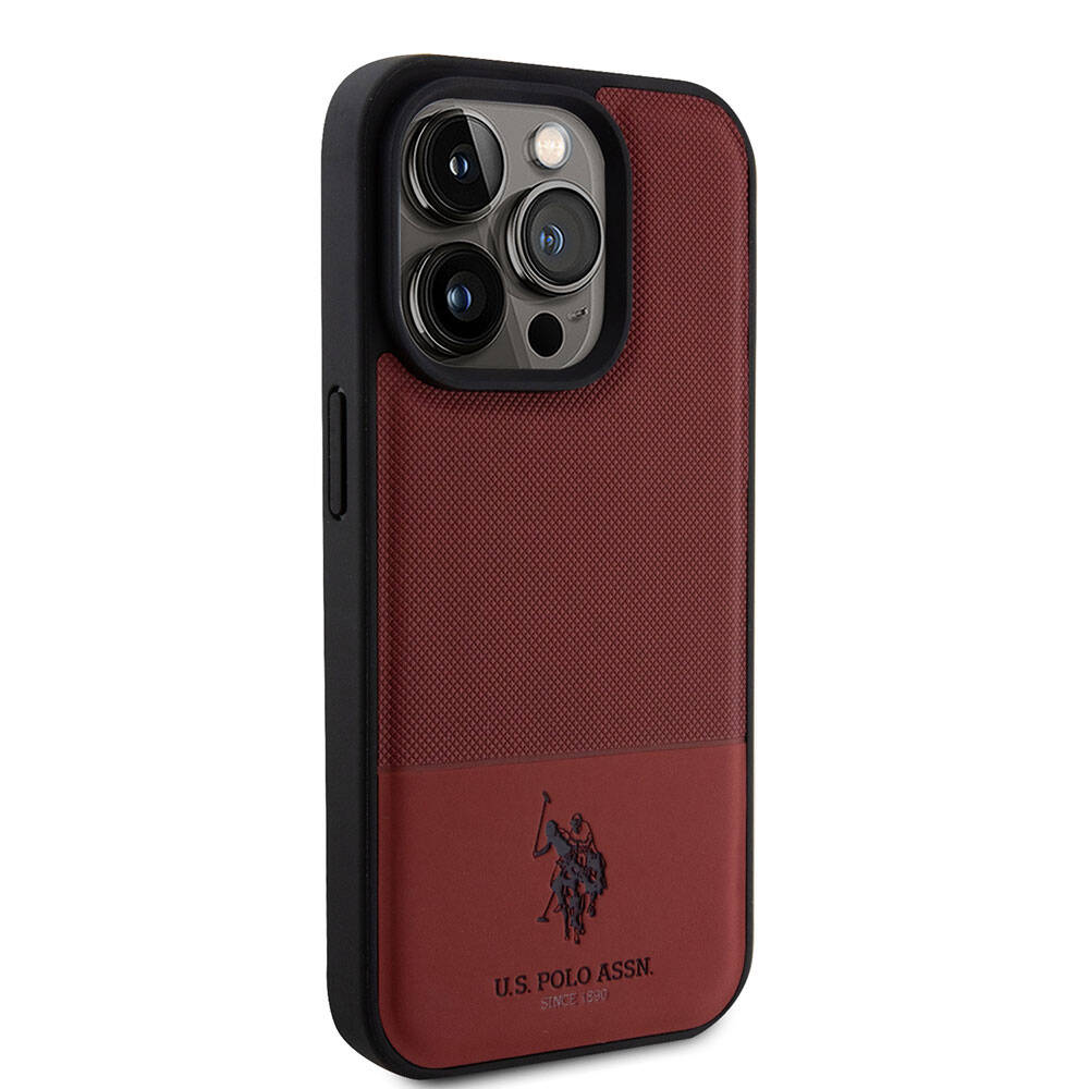 iPhone 15 Pro Kılıf U.S. Polo Assn. Orjinal Lisanslı Suni Deri Arka Yüzey Baskı Logolu Örgü Desenli Kapak
