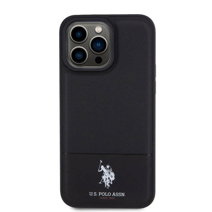 iPhone 15 Pro Kılıf U.S. Polo Assn. Orjinal Lisanslı Suni Deri Arka Yüzey Baskı Logolu Örgü Desenli Kapak