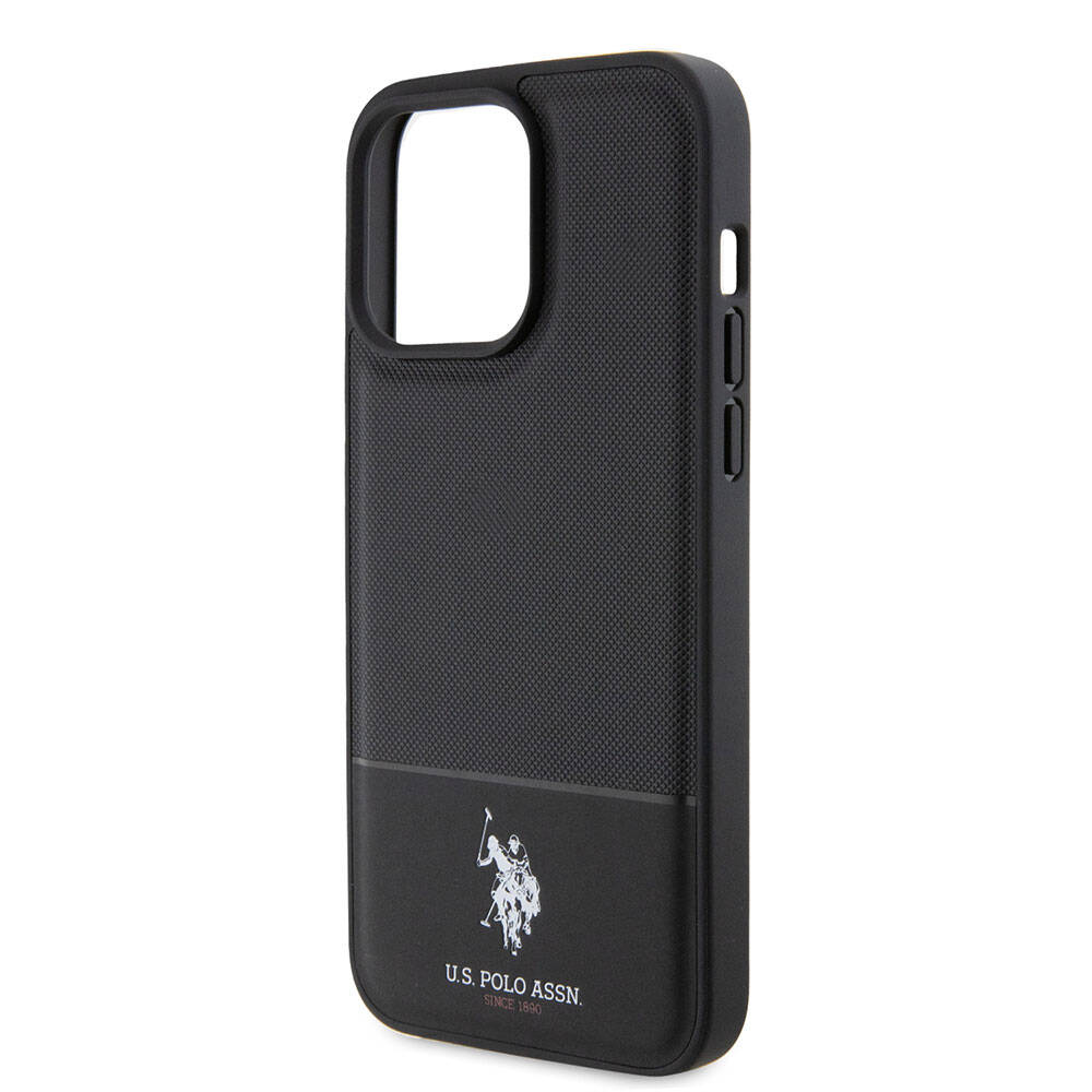 iPhone 15 Pro Kılıf U.S. Polo Assn. Orjinal Lisanslı Suni Deri Arka Yüzey Baskı Logolu Örgü Desenli Kapak