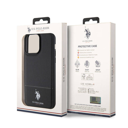 iPhone 15 Pro Kılıf U.S. Polo Assn. Orjinal Lisanslı Suni Deri Arka Yüzey Baskı Logolu Örgü Desenli Kapak