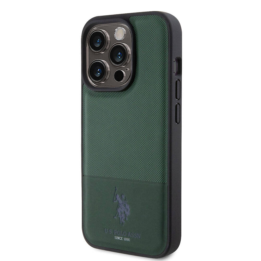 iPhone 15 Pro Kılıf U.S. Polo Assn. Orjinal Lisanslı Suni Deri Arka Yüzey Baskı Logolu Örgü Desenli Kapak