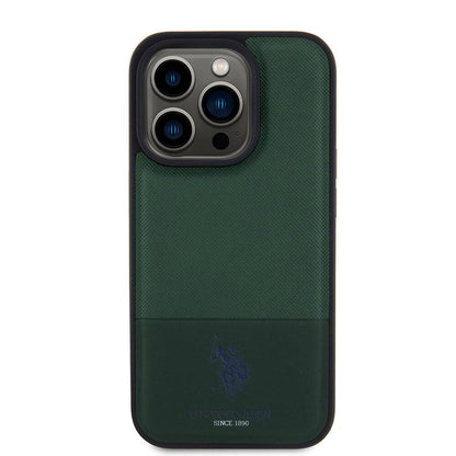 iPhone 15 Pro Kılıf U.S. Polo Assn. Orjinal Lisanslı Suni Deri Arka Yüzey Baskı Logolu Örgü Desenli Kapak