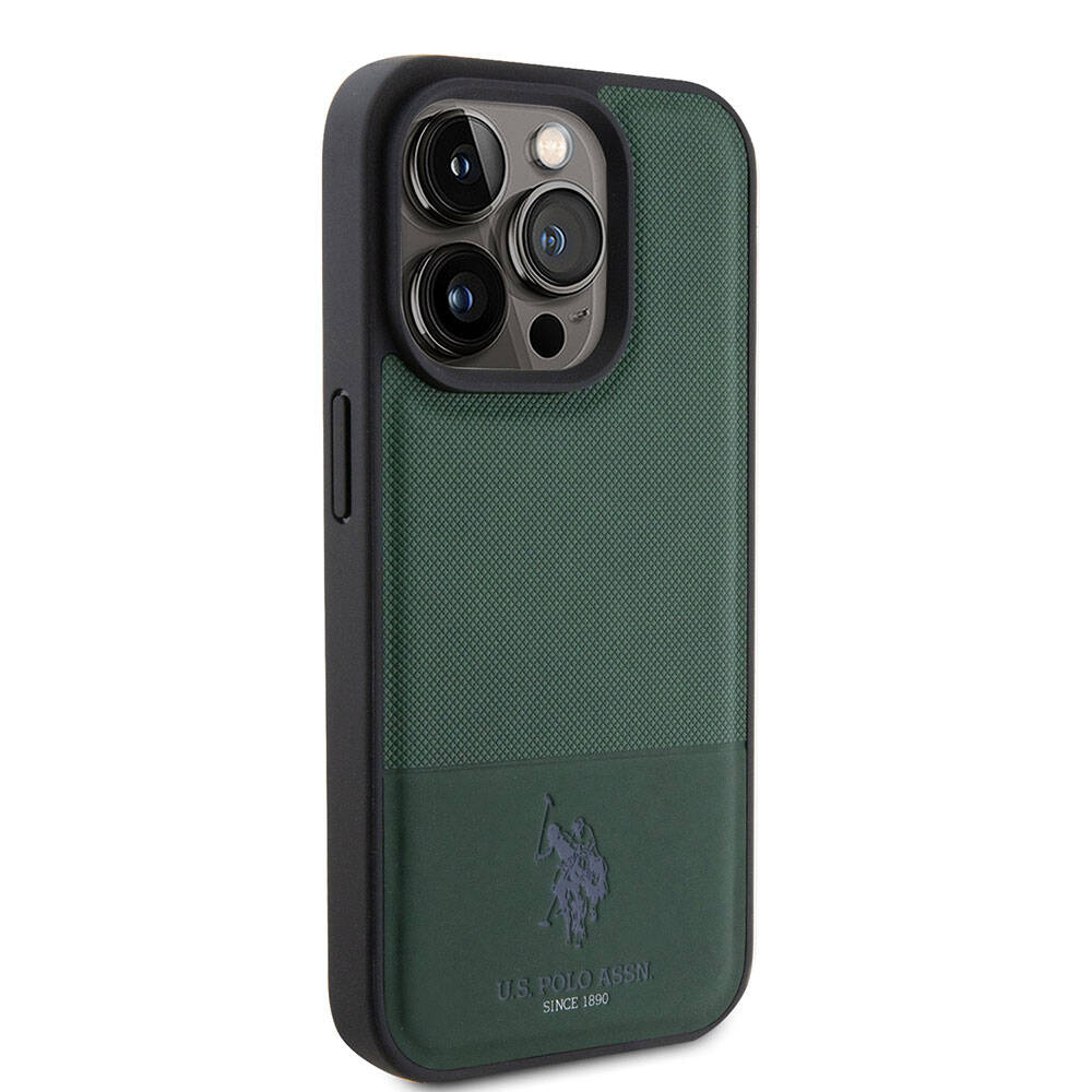 iPhone 15 Pro Kılıf U.S. Polo Assn. Orjinal Lisanslı Suni Deri Arka Yüzey Baskı Logolu Örgü Desenli Kapak