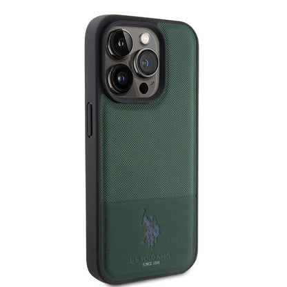 iPhone 15 Pro Kılıf U.S. Polo Assn. Orjinal Lisanslı Suni Deri Arka Yüzey Baskı Logolu Örgü Desenli Kapak