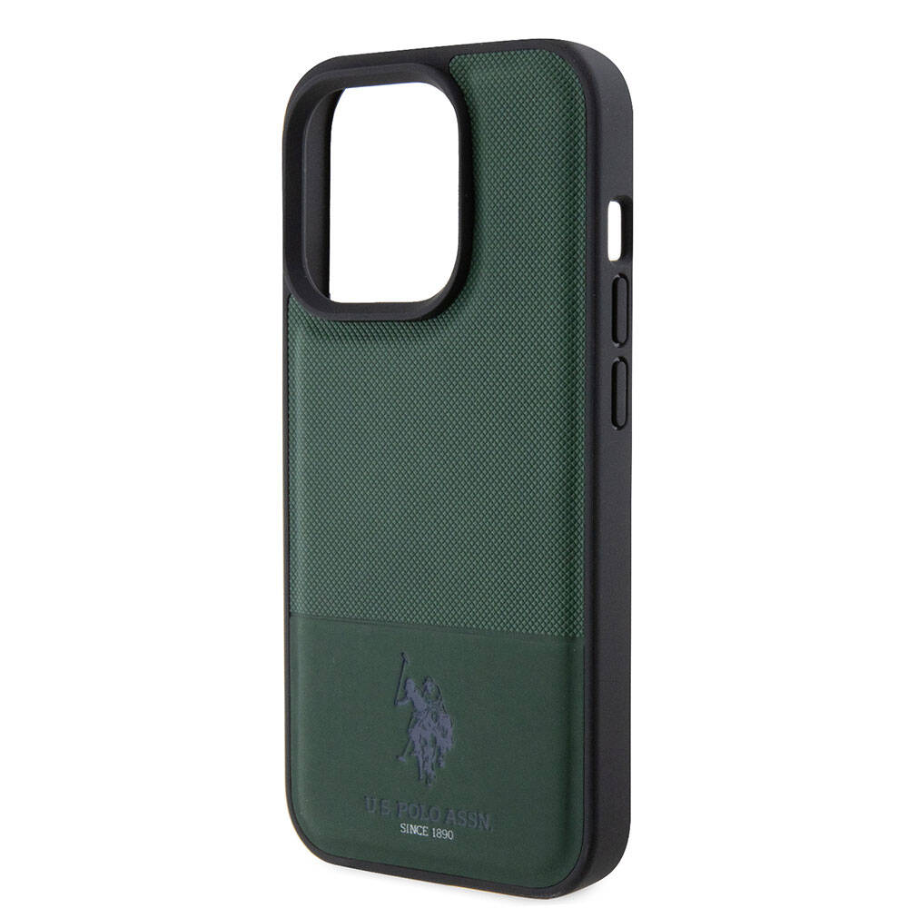 iPhone 15 Pro Kılıf U.S. Polo Assn. Orjinal Lisanslı Suni Deri Arka Yüzey Baskı Logolu Örgü Desenli Kapak