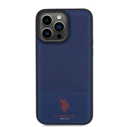 iPhone 15 Pro Kılıf U.S. Polo Assn. Orjinal Lisanslı Suni Deri Arka Yüzey Baskı Logolu Örgü Desenli Kapak