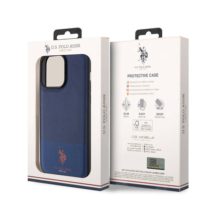 iPhone 15 Pro Kılıf U.S. Polo Assn. Orjinal Lisanslı Suni Deri Arka Yüzey Baskı Logolu Örgü Desenli Kapak