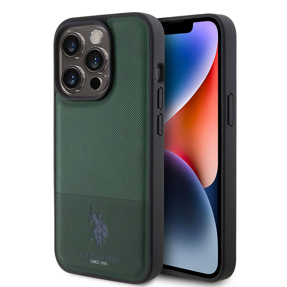 iPhone 15 Pro Kılıf U.S. Polo Assn. Orjinal Lisanslı Suni Deri Arka Yüzey Baskı Logolu Örgü Desenli Kapak