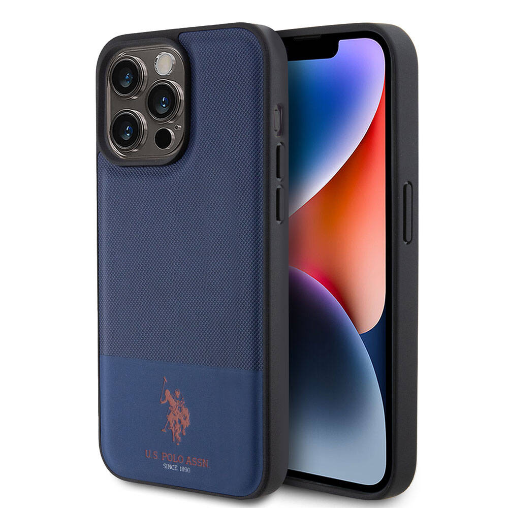 iPhone 15 Pro Kılıf U.S. Polo Assn. Orjinal Lisanslı Suni Deri Arka Yüzey Baskı Logolu Örgü Desenli Kapak