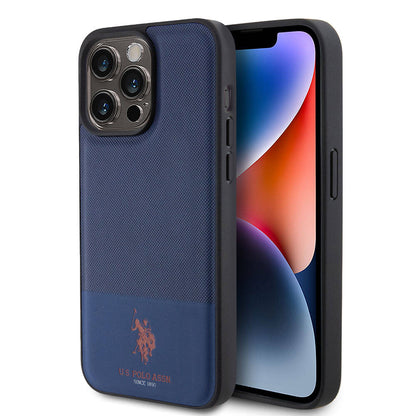 iPhone 15 Pro Kılıf U.S. Polo Assn. Orjinal Lisanslı Suni Deri Arka Yüzey Baskı Logolu Örgü Desenli Kapak