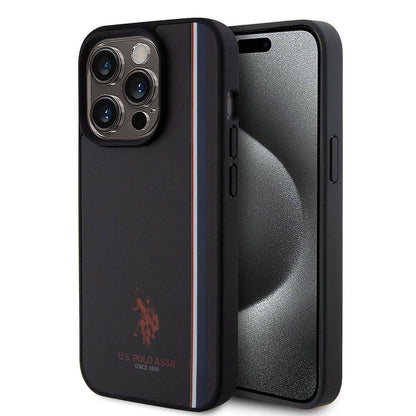 iPhone 15 Pro Kılıf U.S. Polo Assn. Orjinal Lisanslı Üç Renk Şerit Tasarımlı Baskı Logolu Kapak
