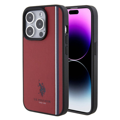 iPhone 15 Pro Kılıf U.S. Polo Assn. Orjinal Lisanslı Üç Renk Şerit Tasarımlı Baskı Logolu Kapak