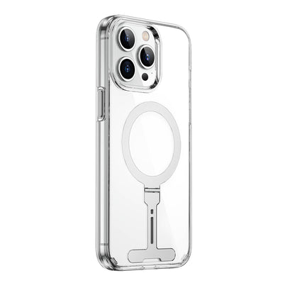 iPhone 15 Pro Kılıf Wiwu FYY-014 M-safe Şarj Özellikli Alüminyum Alaşım Metal Standlı Şeffaf Kapak