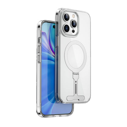 iPhone 15 Pro Kılıf Wiwu FYY-014 M-safe Şarj Özellikli Alüminyum Alaşım Metal Standlı Şeffaf Kapak