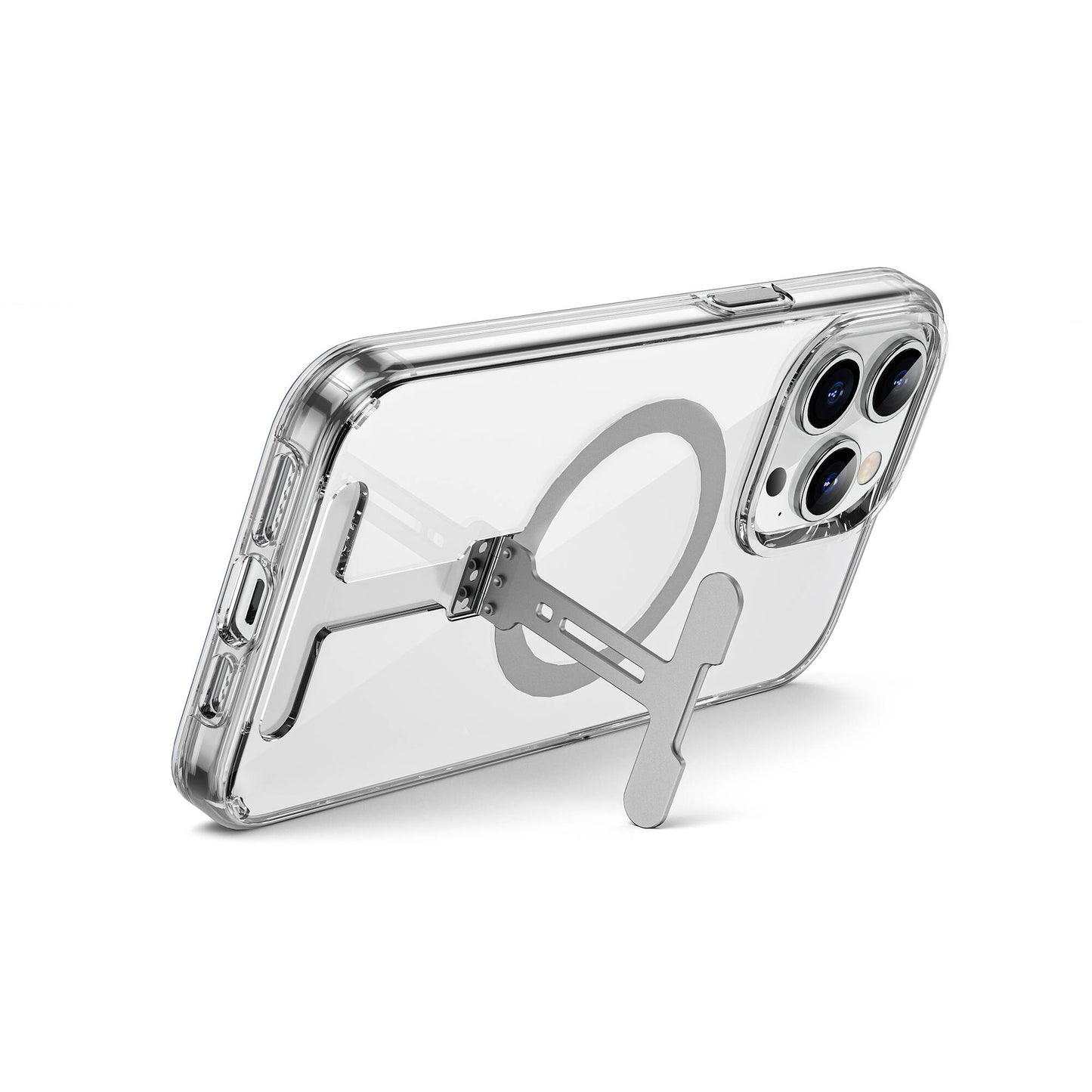 iPhone 15 Pro Kılıf Wiwu FYY-014 M-safe Şarj Özellikli Alüminyum Alaşım Metal Standlı Şeffaf Kapak