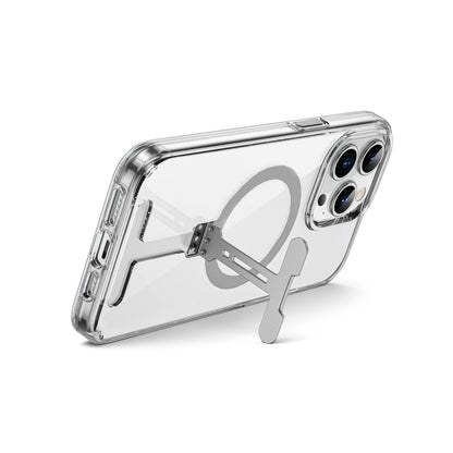 iPhone 15 Pro Kılıf Wiwu FYY-014 M-safe Şarj Özellikli Alüminyum Alaşım Metal Standlı Şeffaf Kapak