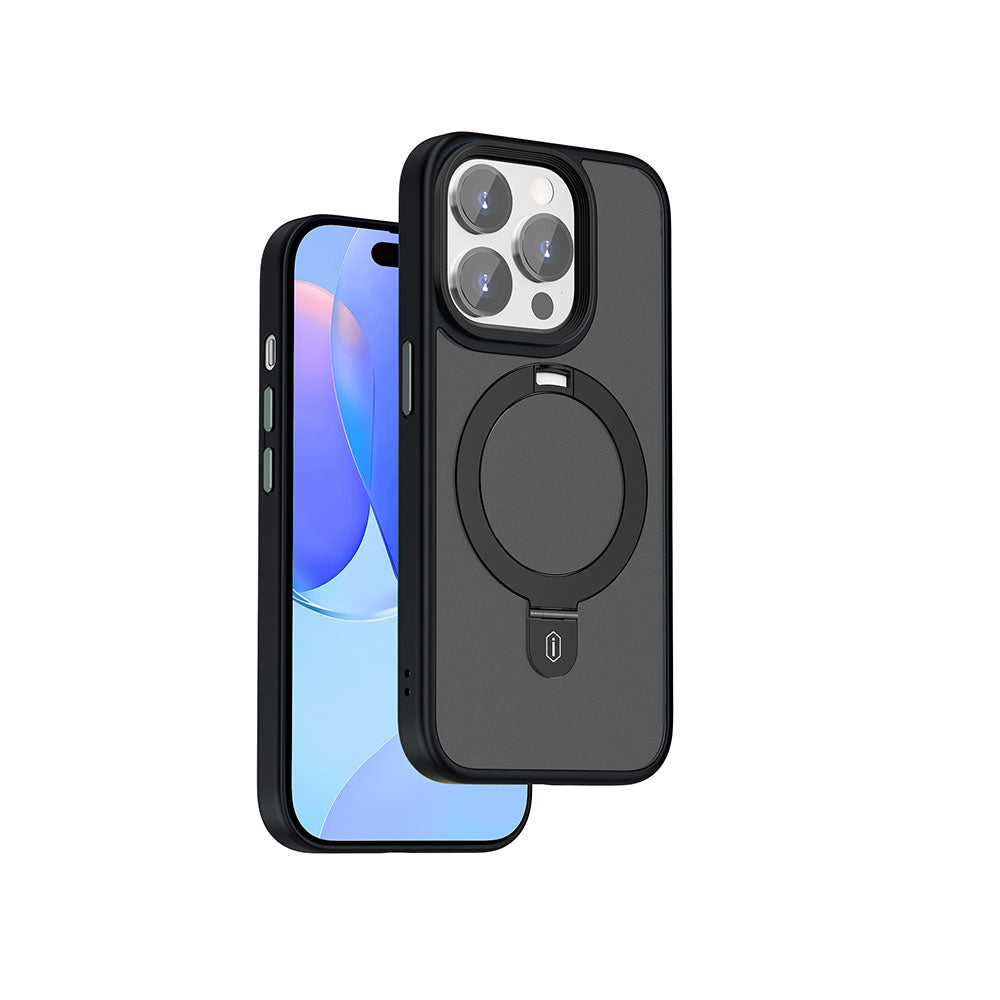 iPhone 15 Pro Kılıf Wiwu ZMM-010 M-safe Şarj Özellikli Mat Arka Yüzey Standlı Kapak