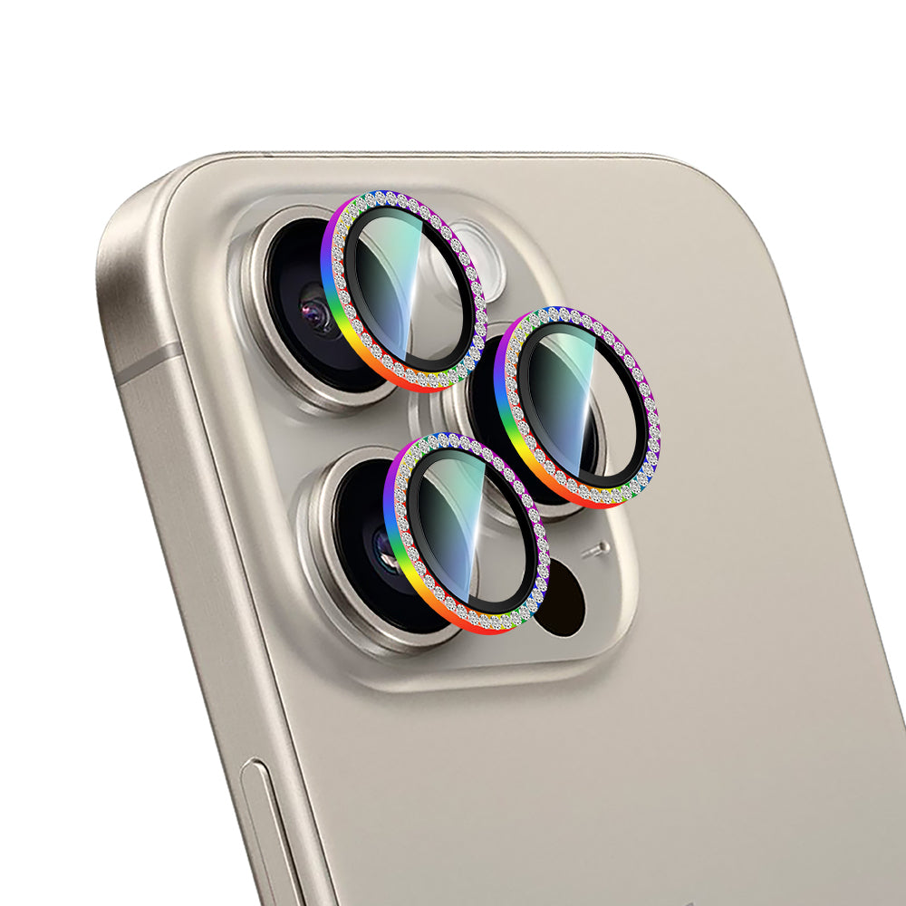 iPhone 15 Pro Max CaseWorld Alloy Sparkling Diamond Serisi Taşlı Lens Koruyucu