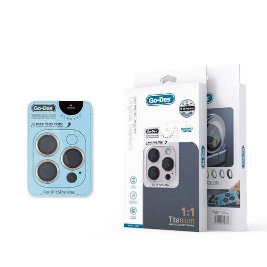 iPhone 15 Pro Max Go Des Titanium Premium Temperli Kamera Lens Koruyucu