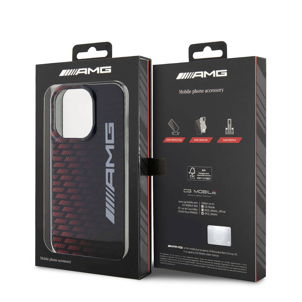 iPhone 15 Pro Max Kılıf AMG Orjinal Lisanslı Çift Katmanlı Büyük Logolu Dörtgen Şerit Desenli Kapak