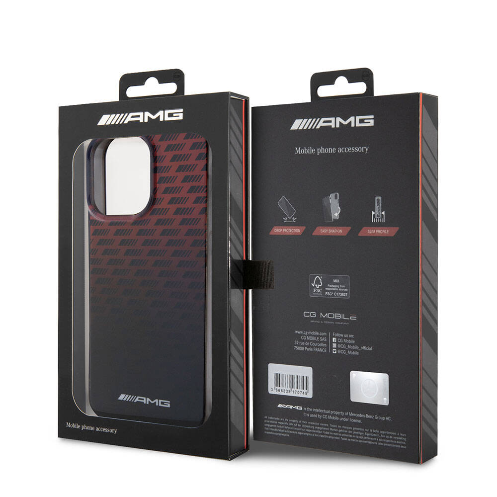 iPhone 15 Pro Max Kılıf AMG Orjinal Lisanslı Çift Katmanlı Küçük Logolu Dörtgen Şerit Desenli Kapak